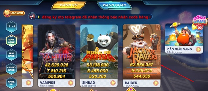 Chọn trò chơi Jackpot Raider tại cổng game Sumvip