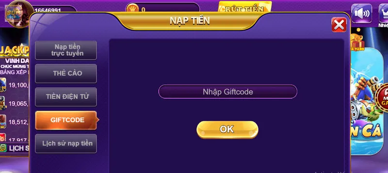 Nhập dãy mã số vào ô Nhập Giftcode